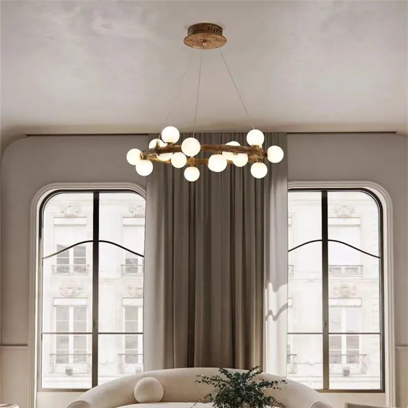 Kronleuchter im Retro-Stil in Astform aus Holz und Glas - vue 5 sur 13