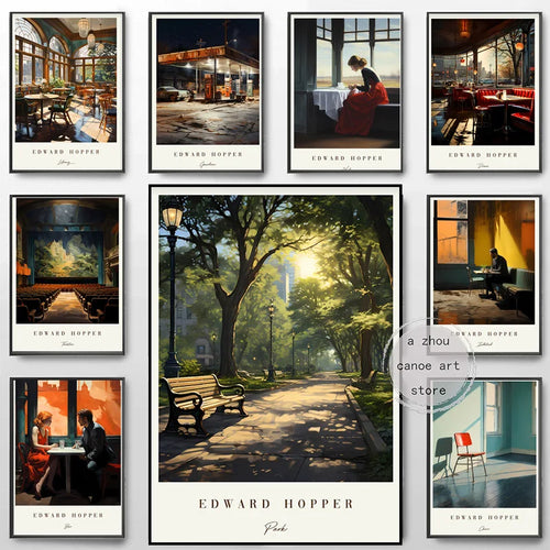 bibliothèque d'œuvres d'art classiques edward hopper décoration murale moderne - vue 3 sur 7