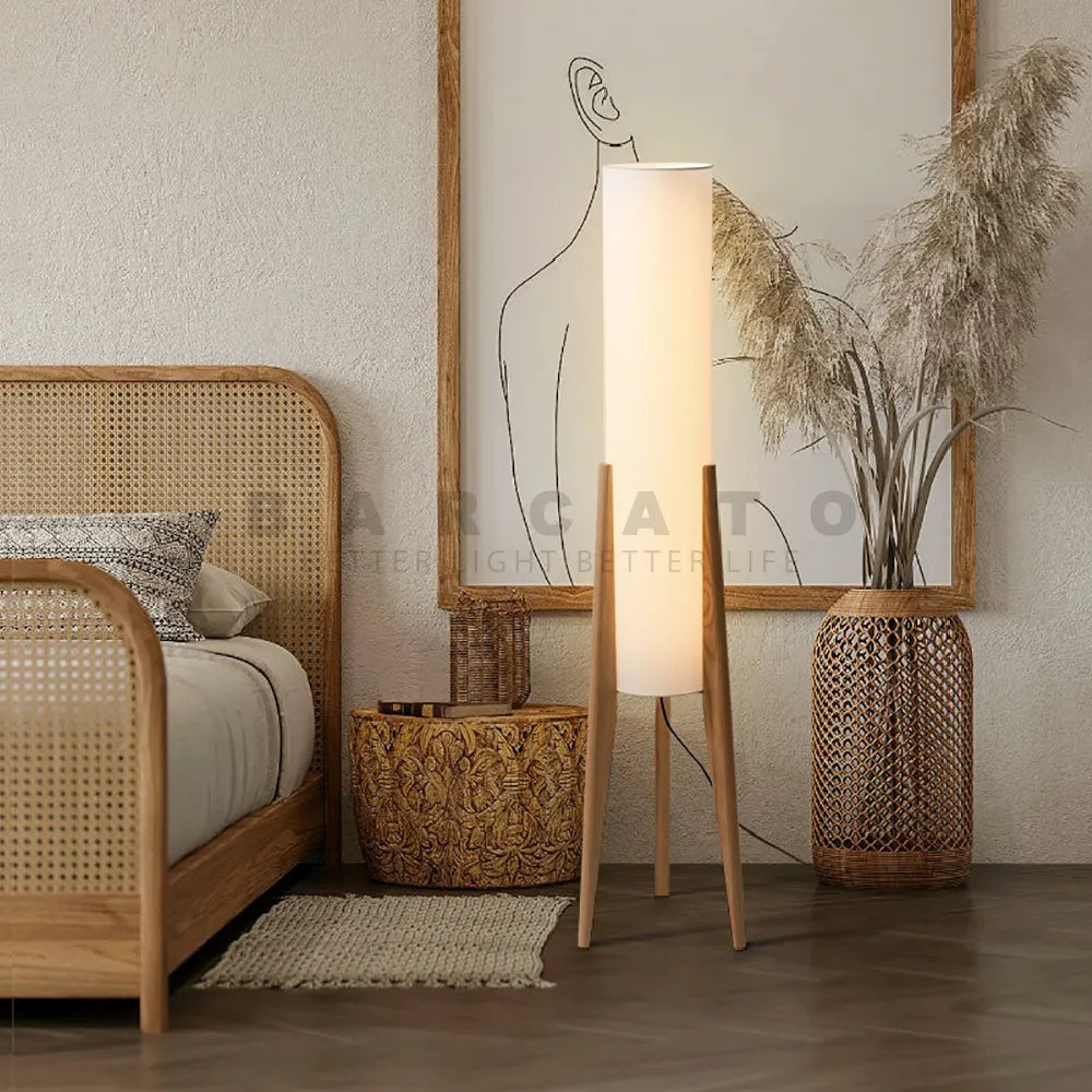 lampadaire japonais rétro bois massif wabi-sabi - vue 5 sur 8