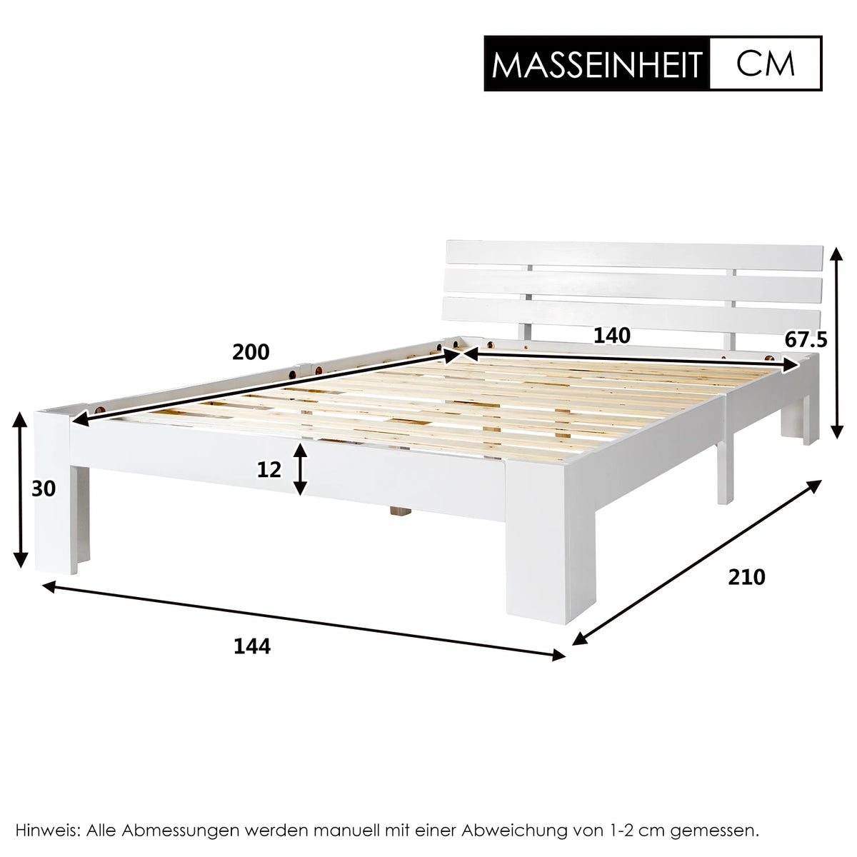 EU STOCK Wooden bed Double bed, headboard, slatted grille -200 x 140cm solid wood FSC Solid wood double bed - vue 7 sur 8