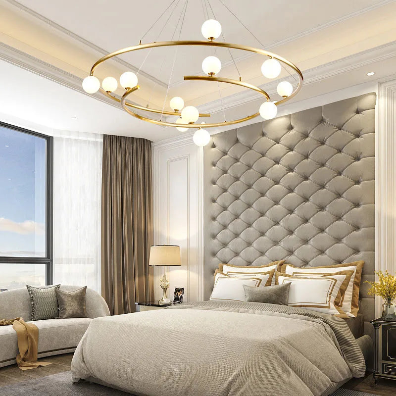 lustre moderne avec 13 boules de verre pour hôtel fil réglable - vue 6 sur 7