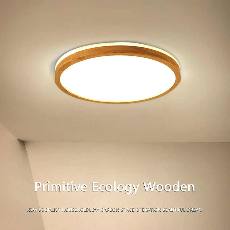 plafonnier en bois moderne avec télécommande intelligente et éclairage LED - vue 2 sur 13
