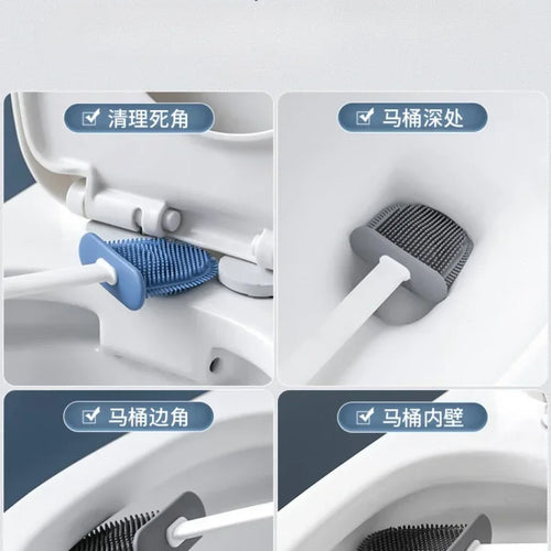 ensemble brosse de toilette silicone avec support mural pour salle de bain