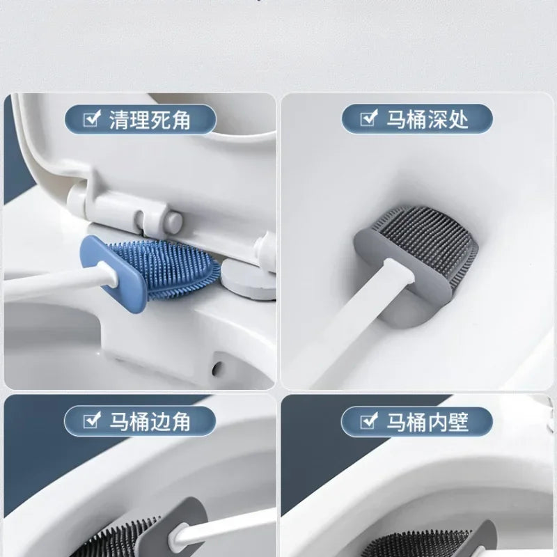 ensemble brosse de toilette silicone avec support mural pour salle de bain - vue 5 sur 8