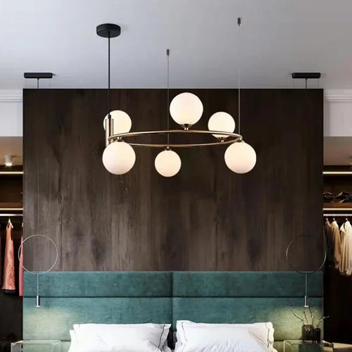 Nordique créatif boule de verre lustre circulaire salon chambre lumière enfants étude magasin de vêtements Restaurant haricot magique