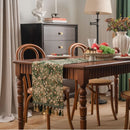 Chemin de table vert floral style campagne pompons