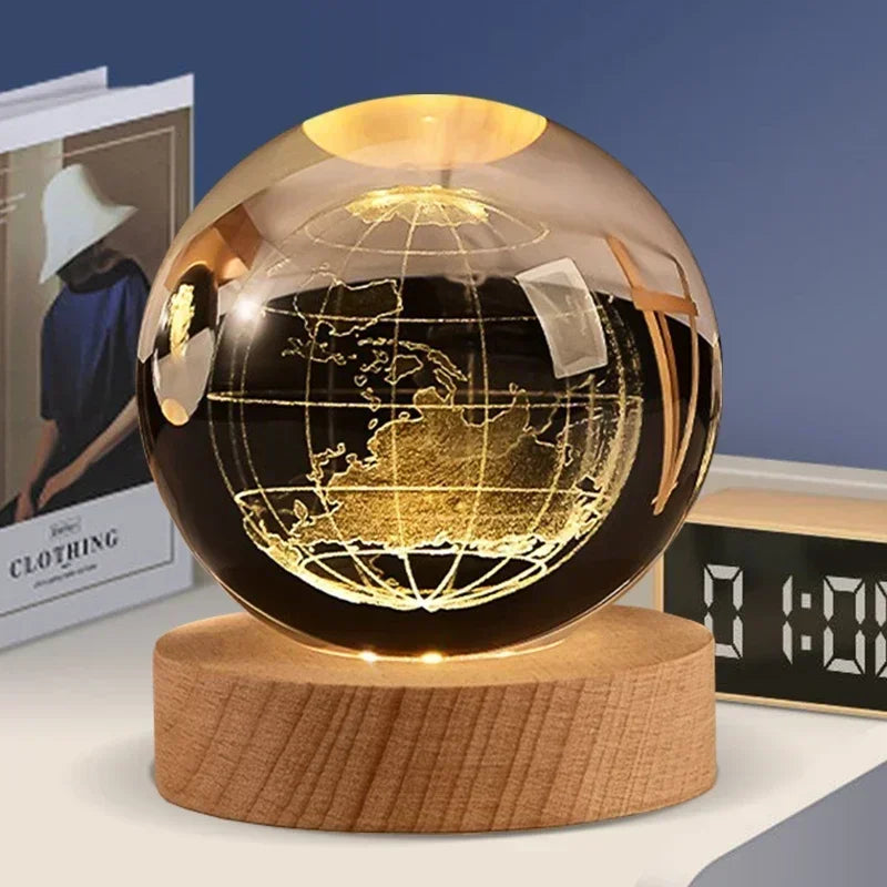 veilleuse 3D en cristal système solaire cadeau décoratif en bois - vue 10 sur 16