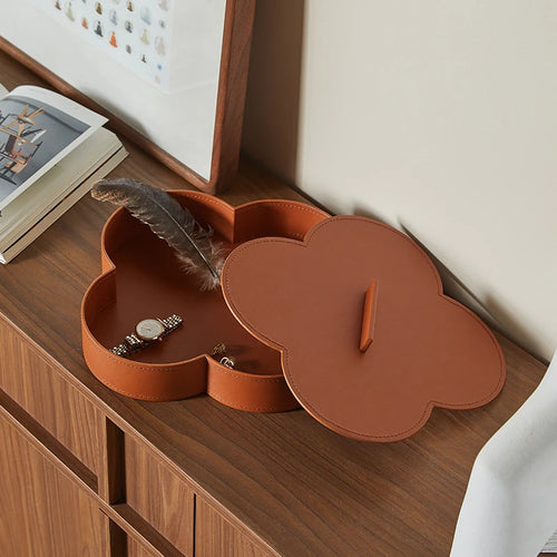 boîte de rangement ronde en cuir haut de gamme pour bijoux et objets décoratifs