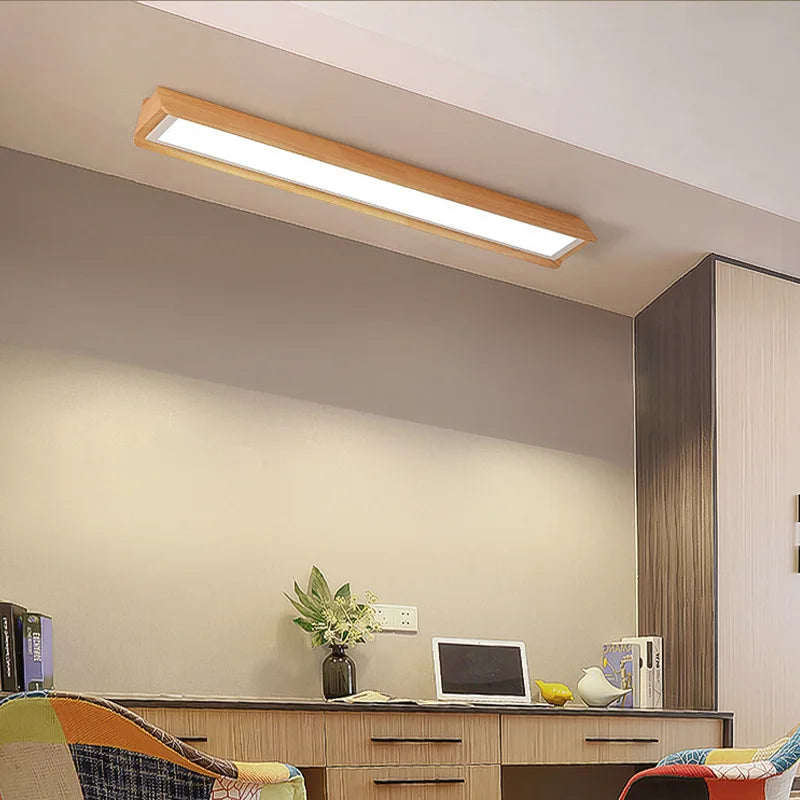 Nordischer Kronleuchter aus Holz für Büro, schlichtes Design, lange Form - vue 5 sur 12