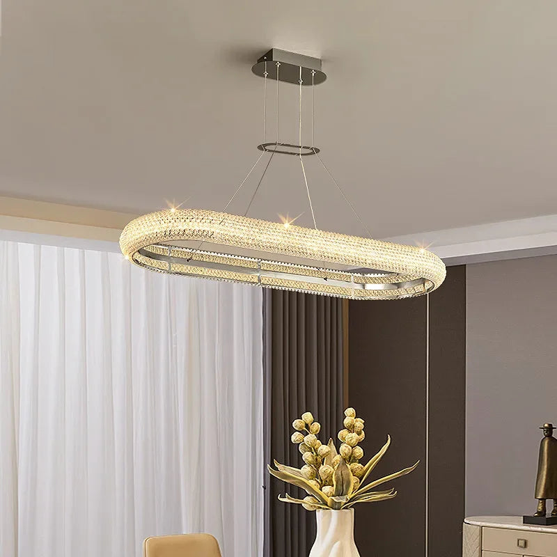 lustre moderne en chrome et cristal pour décoration intérieure - vue 6 sur 12