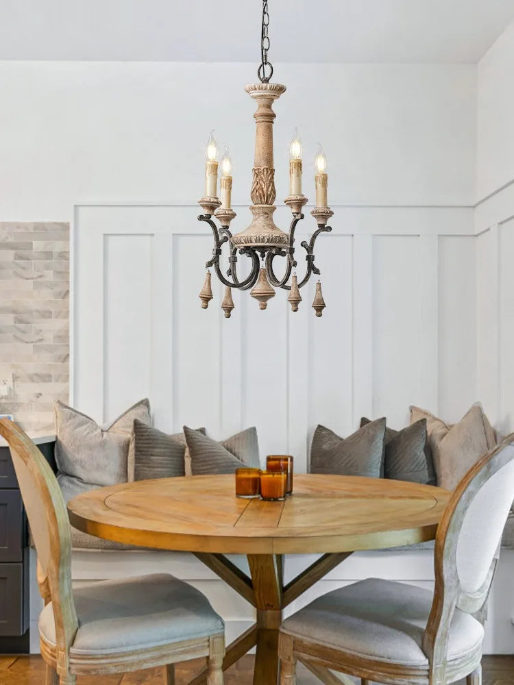 lustre vintage en bois sculpté pour un éclairage élégant à la maison - vue 5 sur 8