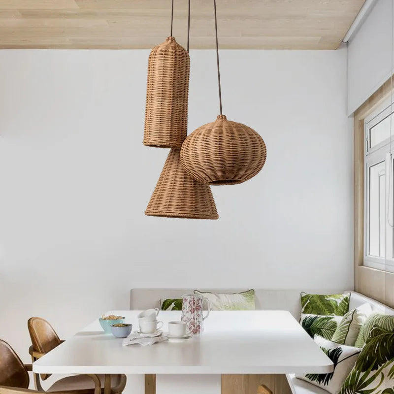 luminaires suspendus en rotin japonais avec tissage en bambou silencieux - vue 4 sur 9