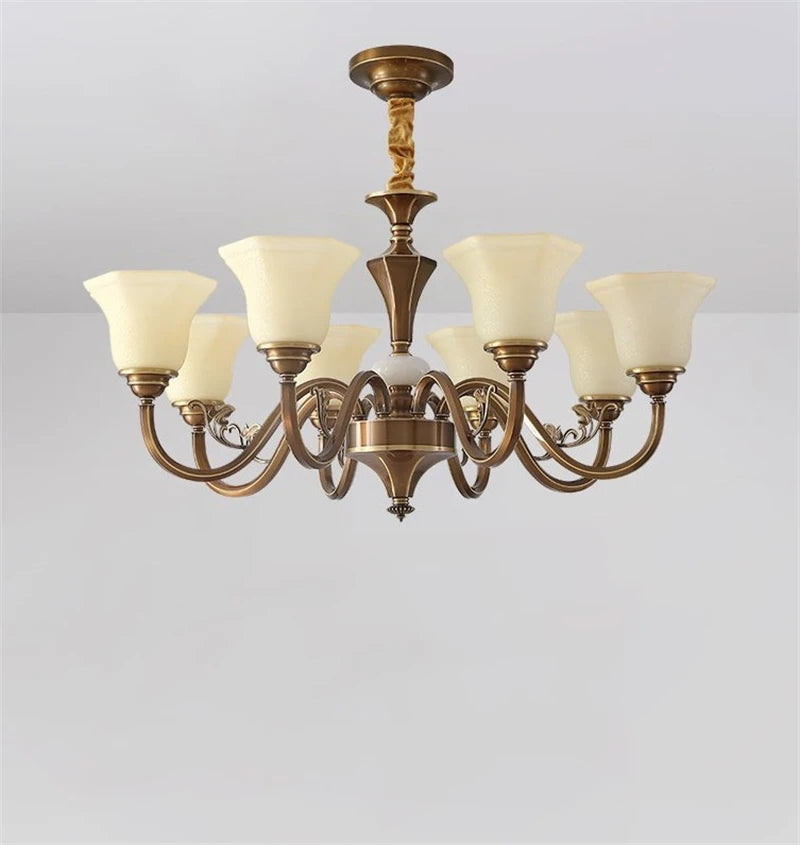 lustre vintage en cuivre avec abat-jour en verre dépoli - vue 5 sur 20