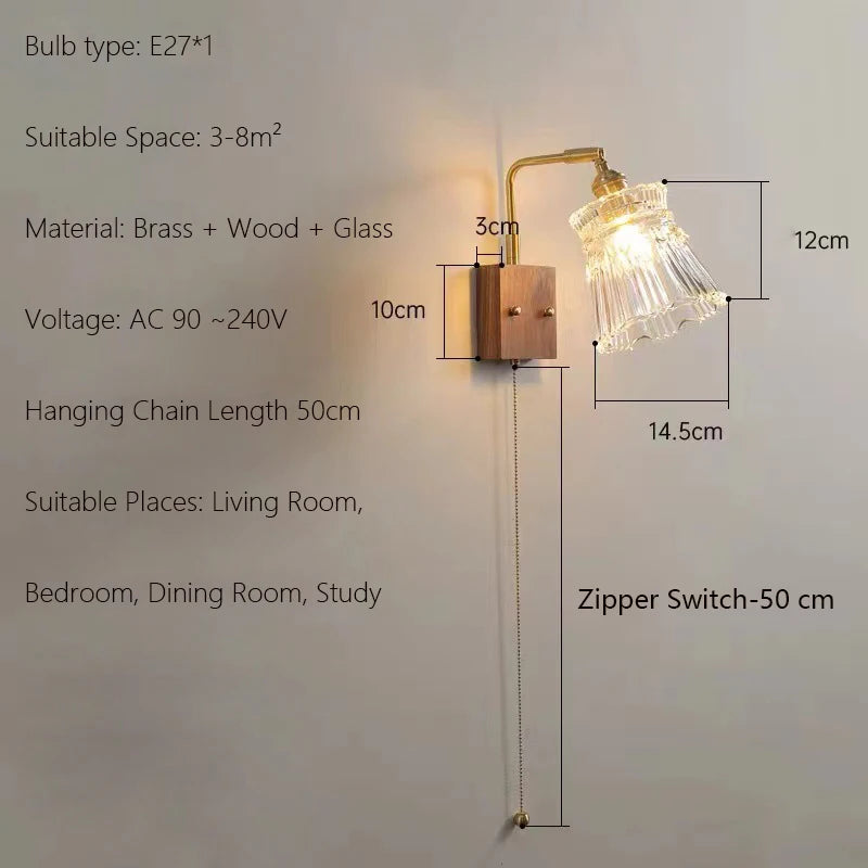 Japanische Vintage-Wandleuchte aus Holz Minimalistische LED-Lampe