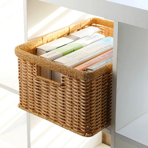 Strong Rectangle Woven Storage Basket with Handles, Waterproof Plastic Baskets for Home Toy Storage, Nest - vue 5 sur 15
