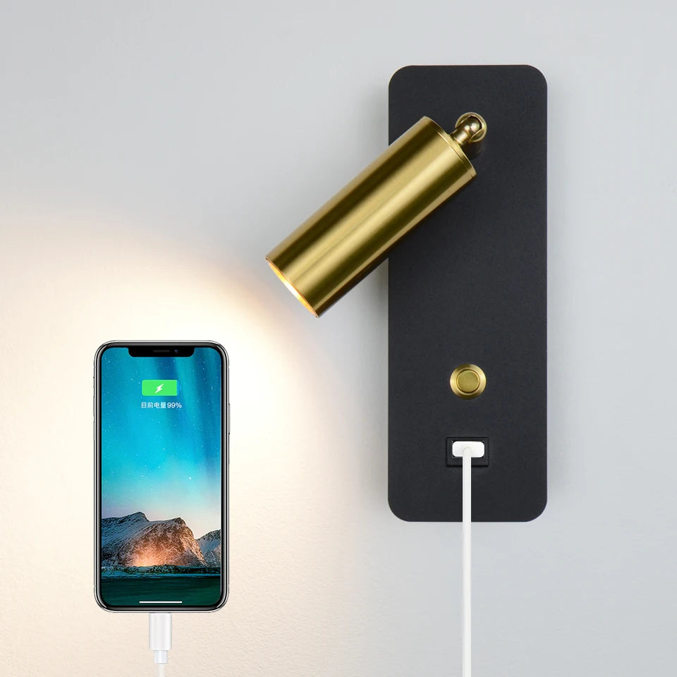Lampes de mur Led d'intérieur 7W avec Charge USB applique murale chambre salon nordique moderne applique murale allée avec interrupteur applique murale