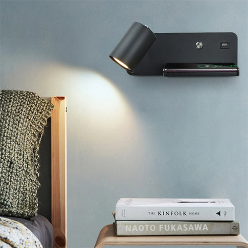 Moderne LED-Wandleuchte mit USB-Anschluss und kabelloser Ladefunktion - vue 5 sur 10