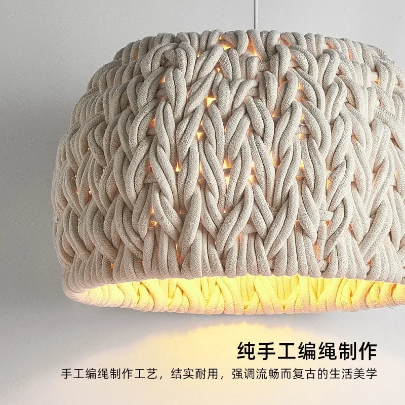Unique tricoté corde Wabi Sabi Lustre nordique E27 suspension LED lumières barre suspendre luminaires Lustre minimalisme lampe suspendue - vue 7 sur 8