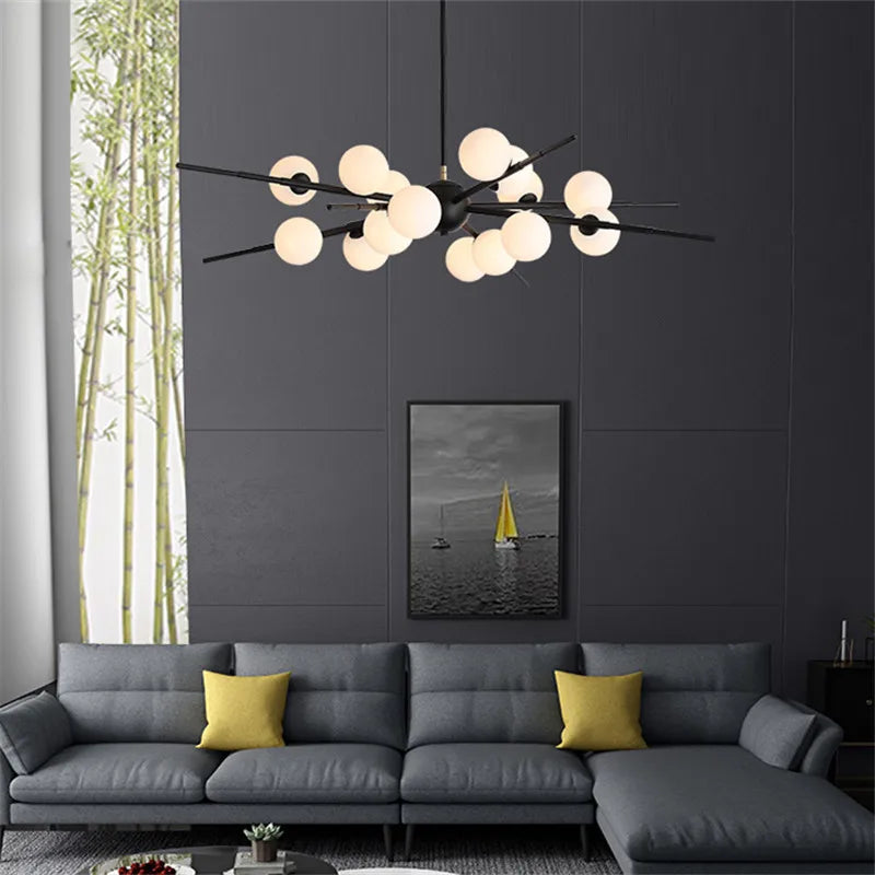 lustre design bauhaus sputnik en verre pour éclairage moderne - vue 5 sur 9