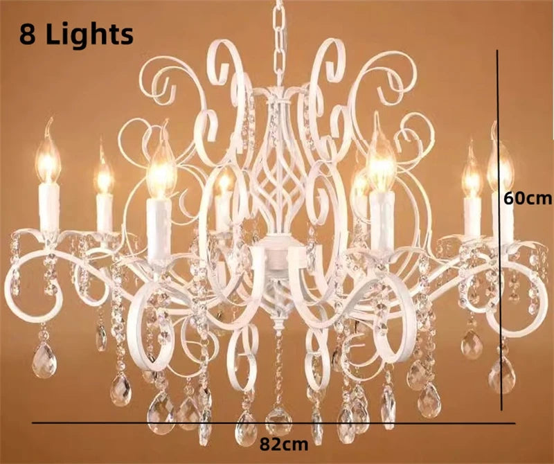 lustre vintage en fer blanc avec suspensions en cristal pour décoration intérieure