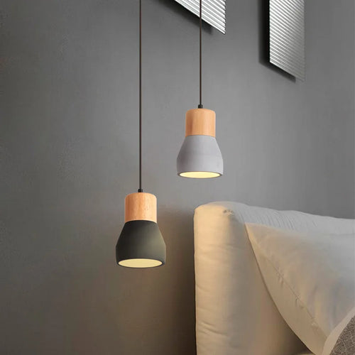Pendelleuchte im nordischen Loft-Stil aus Holz und Zement, E27, 4 Farben, modern für Restaurant, Wohnzimmer, Café, Schlafzimmer, bunte Dekoration - vue 5 sur 10