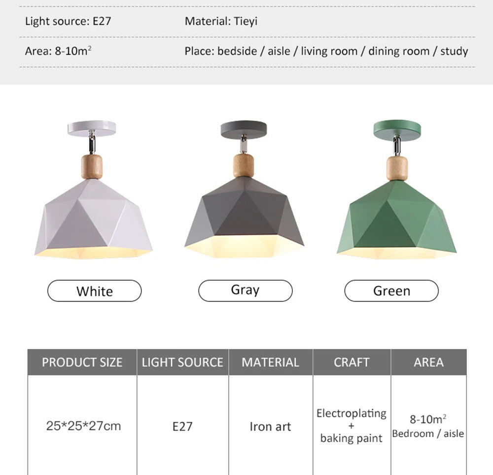 plafonnier moderne à leds en bois et métal coloré - vue 6 sur 9