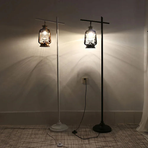 American retro floor lamp, black kerosene lamp, living room bedside lamp, Nordic industrial style iron art LED floor lamp