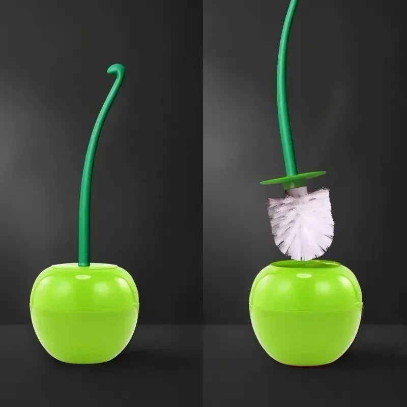 brosse de toilette cerise avec long manche et support créatif