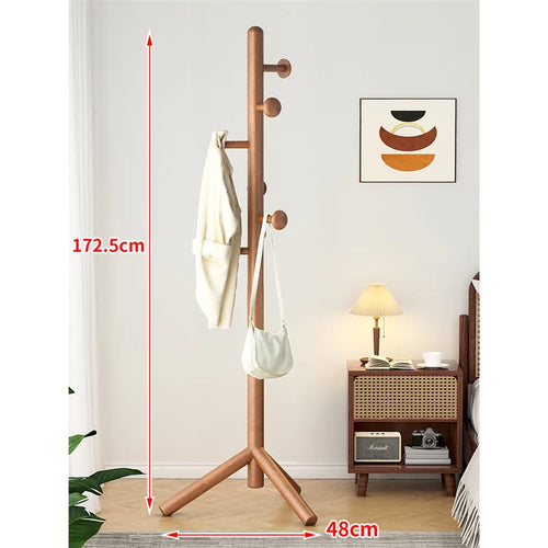 X&D Solid Wood Coat Rack, Floor Hanging Clothes Rack Simple Modern Bag Rack Bedroom Household Single Pole Vertical Drying Rack