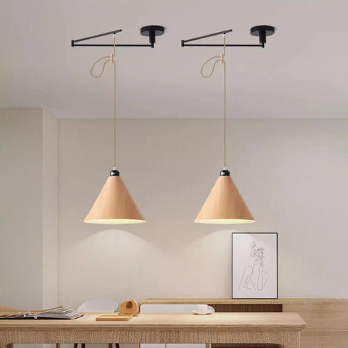 lustre en bois de noyer rétractable à bras pivotant moderne