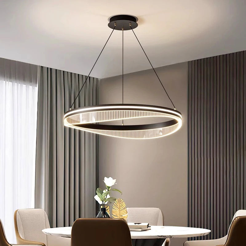 lustre led moderne rond noir intérieur pour éclairage salon - vue 2 sur 7