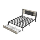 Double Bed with Metal Slatted Base,Platform Bed Frame with LED and 2 Drawers,Headboard with Storage Space,without mattress