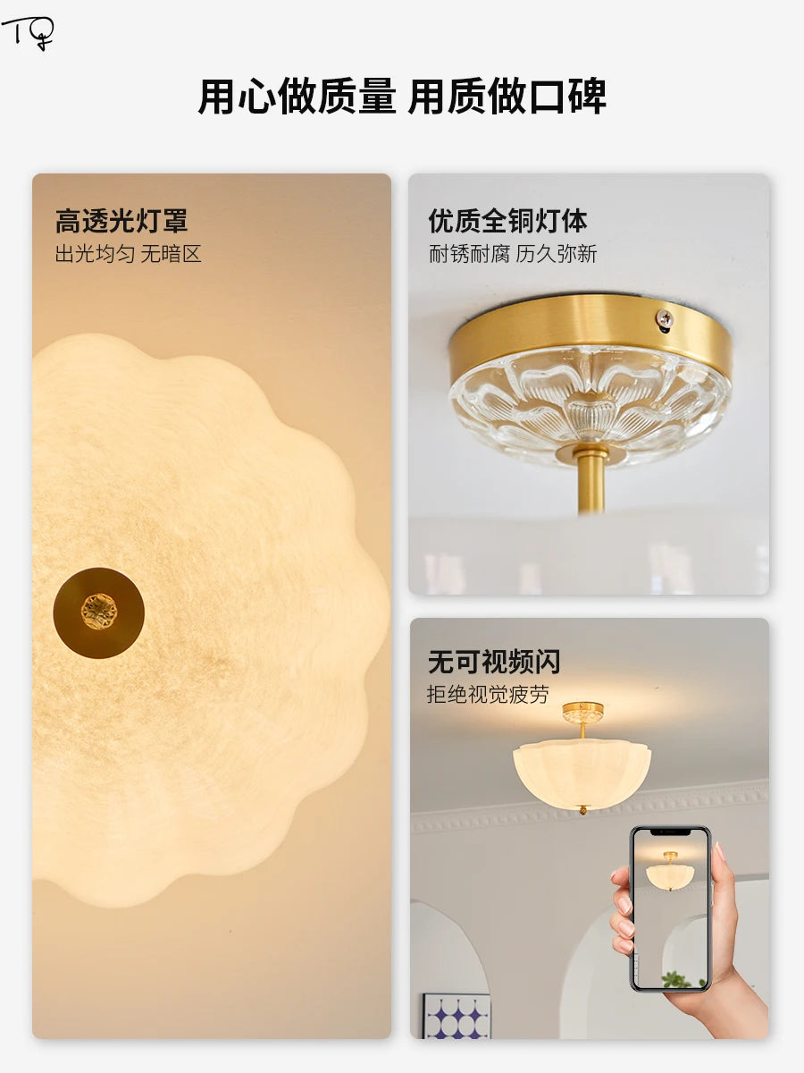 plafonnier led en verre crème et cuivre médiéval avec luminaires modernes - vue 5 sur 6