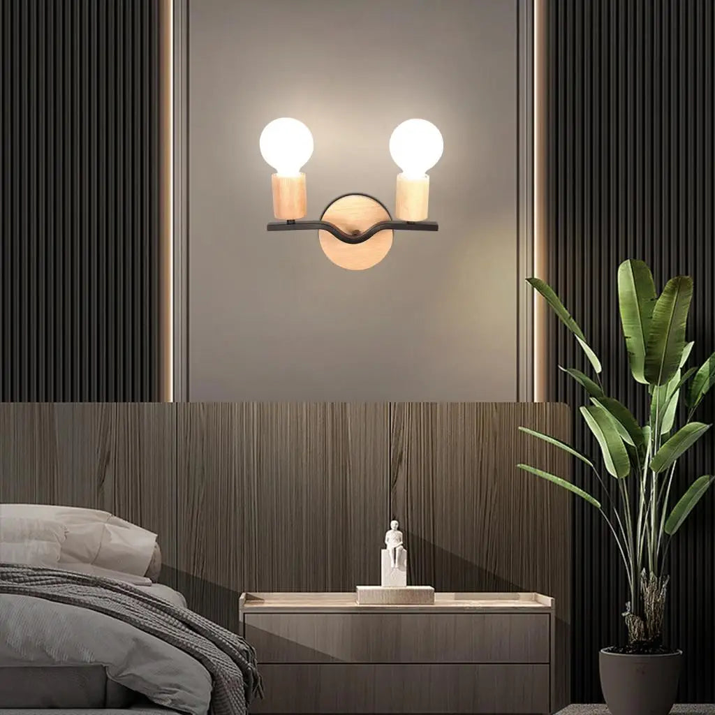 applique murale double tête en bois style nordique moderne - vue 10 sur 9