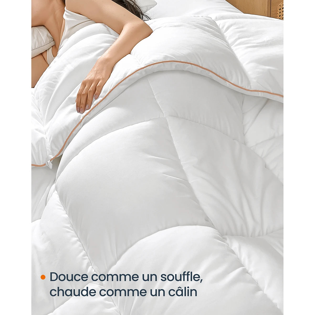 Couette, Duvet 200 x 200 cm, Couette Matelassée avec 8 Boucles, Édredon 300 GSM, Couette Double, Couette à Piquage Carré, Blanc