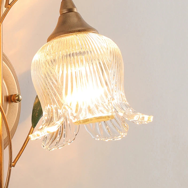 applique murale pastorale française branche dorée feuille verte led rétro - vue 7 sur 7