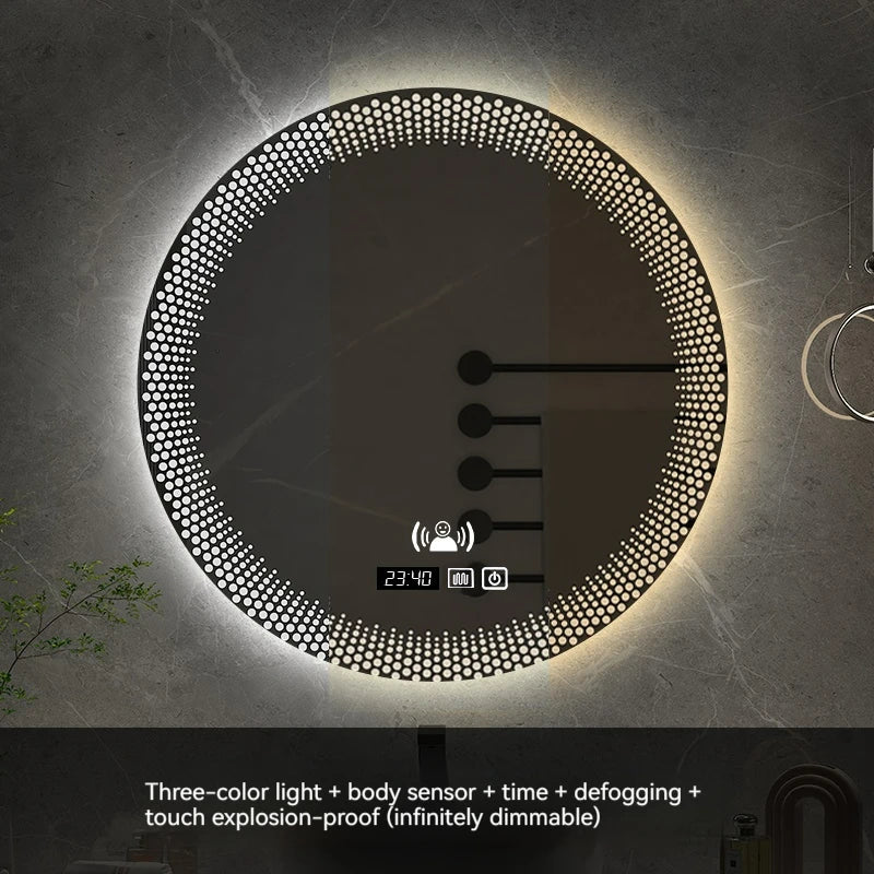 miroir rond à led avec rétroéclairage réglable et antibuée intelligent - vue 21 sur 25