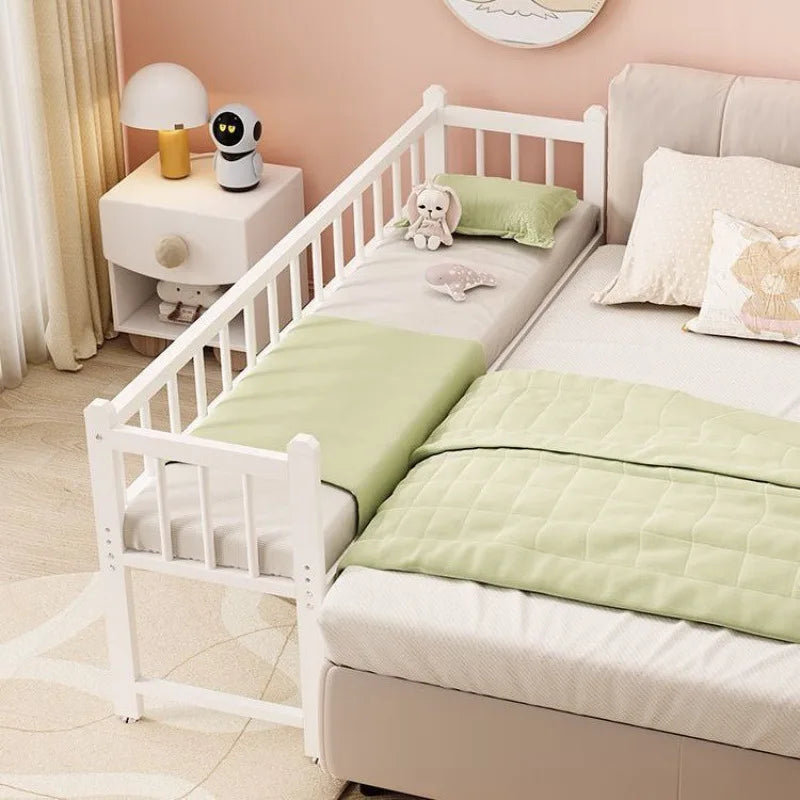 Iron art children's splicing bed with seamless connection, adjustable height, no guardrail, baby fall prevention, widened single - vue 5 sur 9