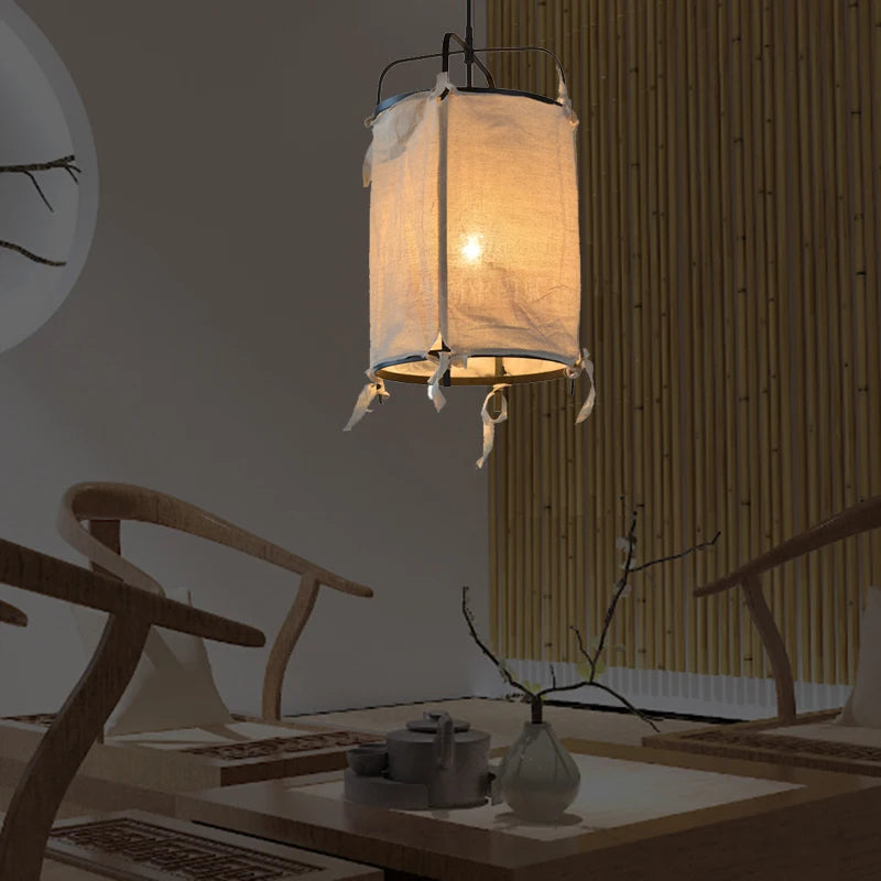 suspension en fer et lin style japonais pour décoration intérieure - vue 3 sur 9