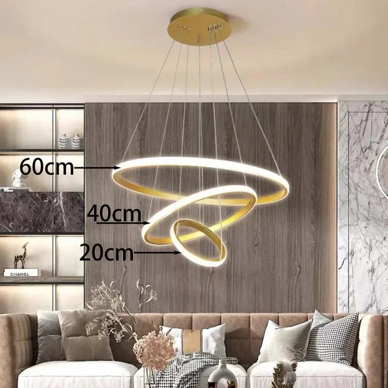 lustre moderne rond à trois cercles design élégant - vue 11 sur 13