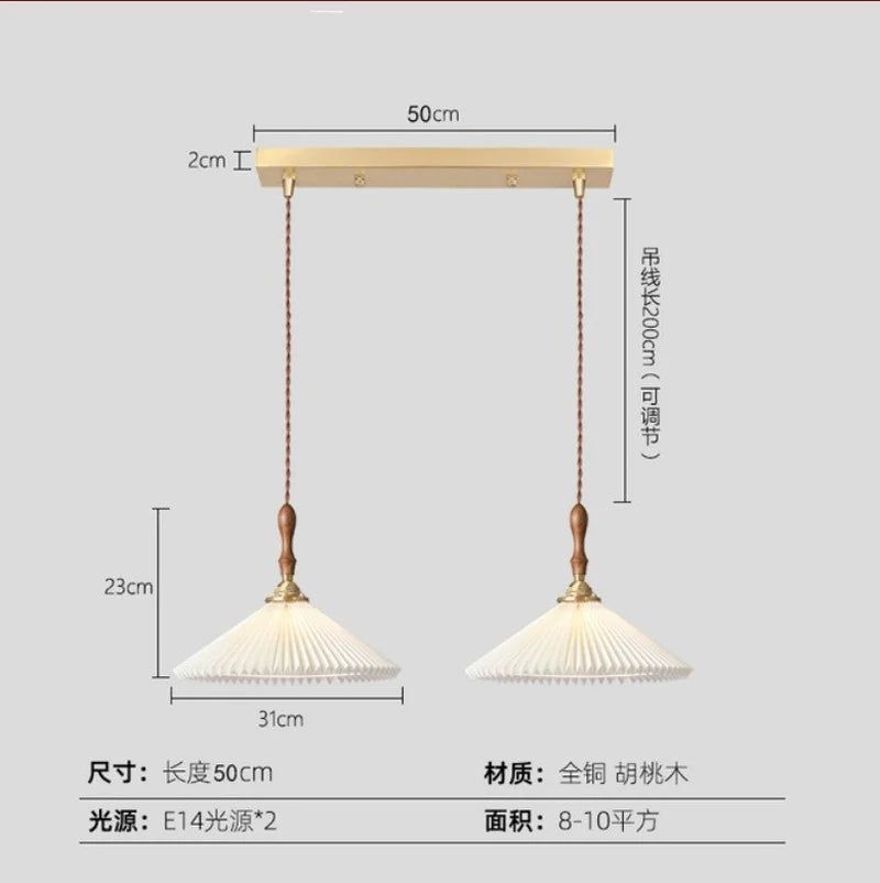 Kronleuchter aus Nussbaum im japanisch-retro Falten-Design für den Innenbereich