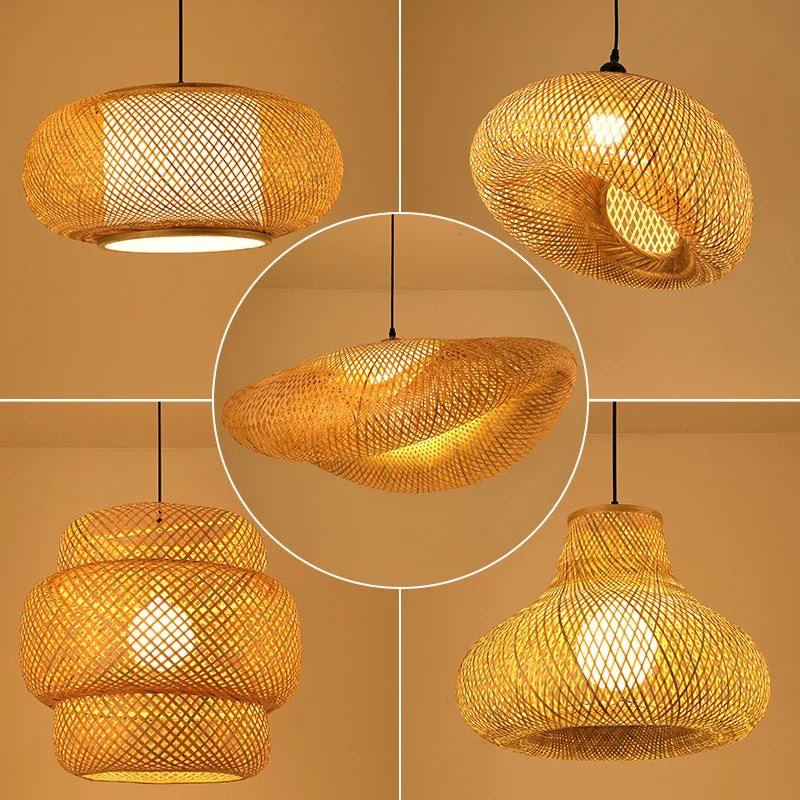 lustre style chinois fait main en bambou tissage pastoral vintage - vue 5 sur 30
