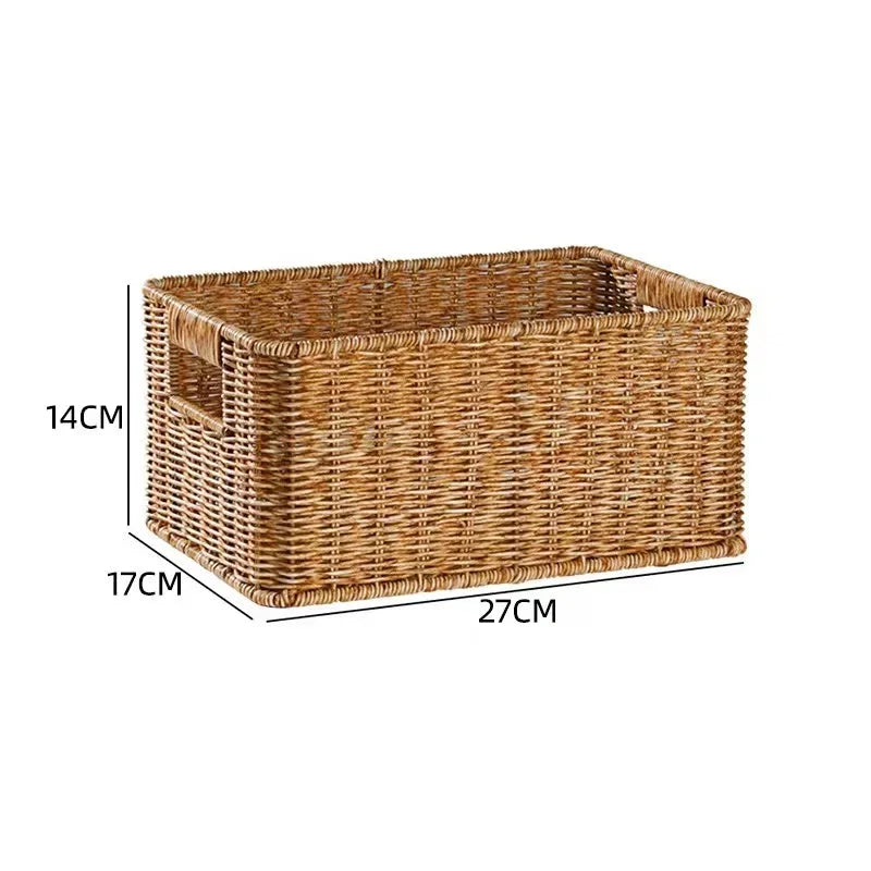 Strong Rectangle Woven Storage Basket with Handles, Waterproof Plastic Baskets for Home Toy Storage, Nest - vue 10 sur 15