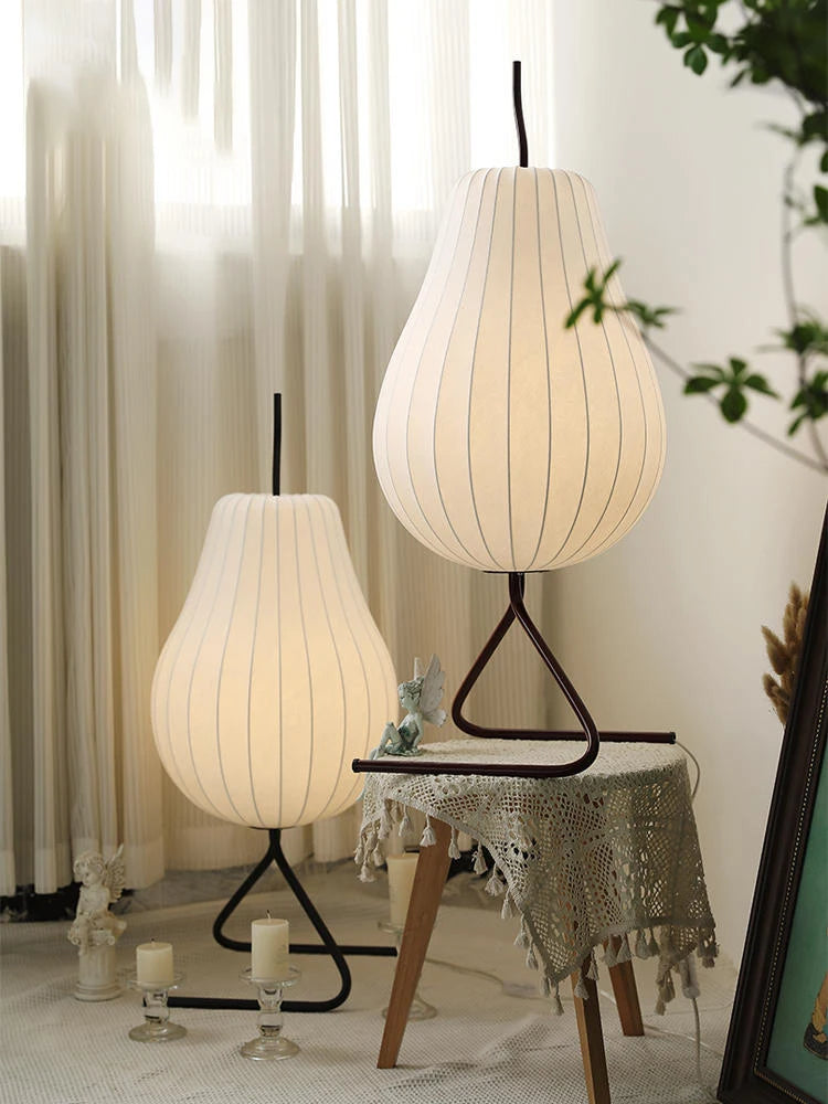 lampe de sol wabi sabi style japonais en soie décoration intérieure - vue 3 sur 8