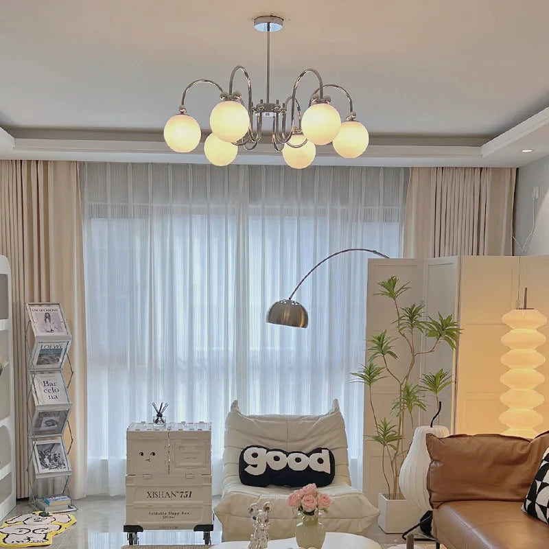 lustre moderne en chrome avec suspension en verre - vue 4 sur 12