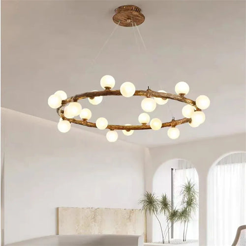 Kronleuchter im Retro-Stil in Astform aus Holz und Glas - vue 5 sur 13