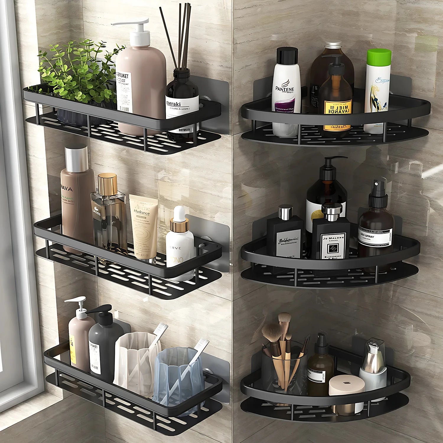 étagère d'angle murale sans perçage pour douche et serviettes - vue 4 sur 18