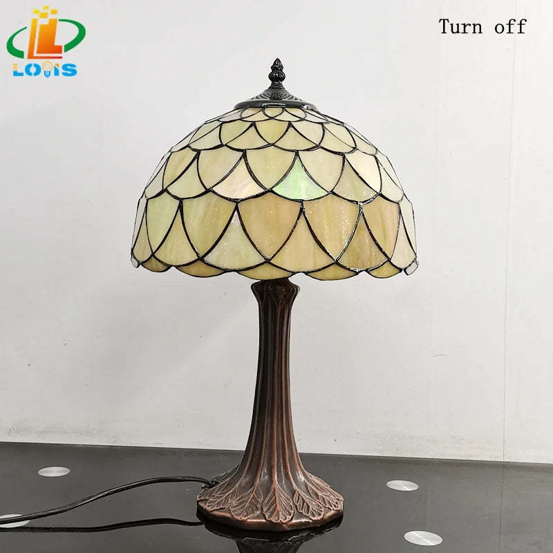 Nordische Tischlampe aus antikem Glas im Tiffany-Stil - vue 6 sur 6