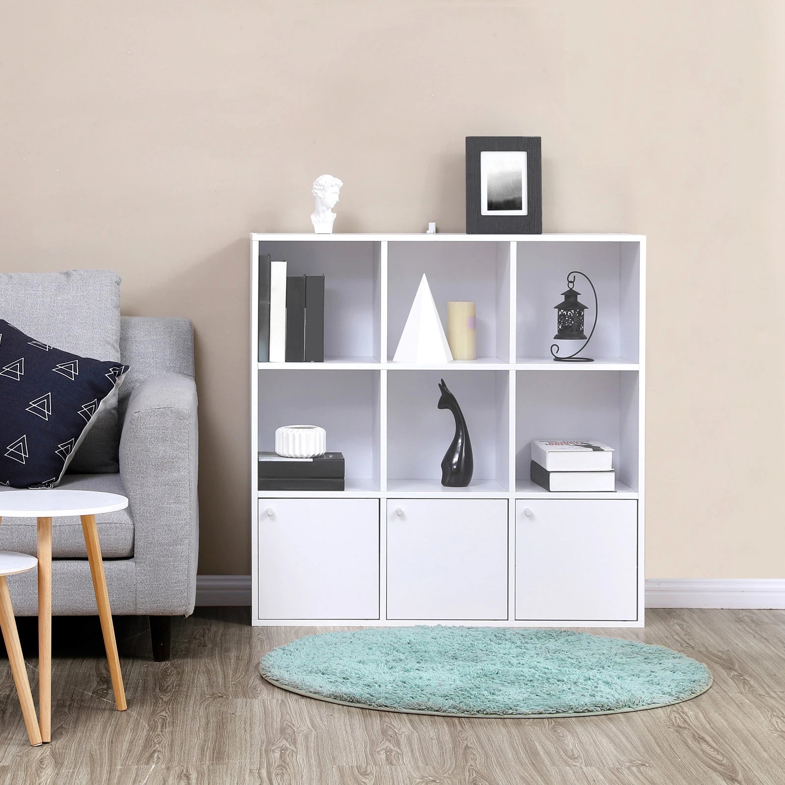 VASAGLE Bookshelf for Home Office, 9-Cube Bookcase Display Shelf, Freestanding Cube Unit Storage Rack with 3 Bottom Cabinets
