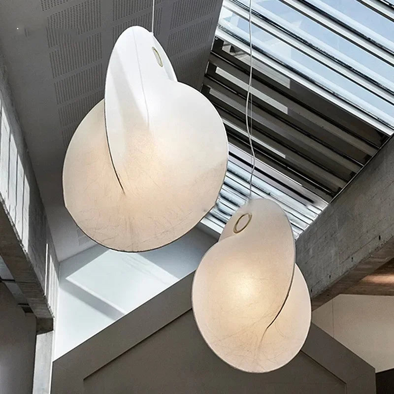 lustre led en soie nordique wabi sabi suspendu pour décoration maison - vue 4 sur 12